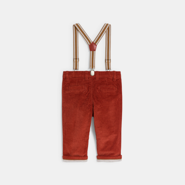 بنطال مخملي مضلّع بحمالات باللون البرتقالي للأولاد الصغلر